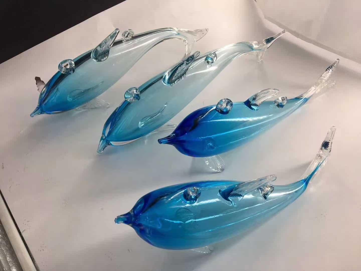 Hand blown murano glass blue gradient clear abstract fish glass part