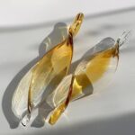 Amber gradient clear handmade glass twisted leaves-1