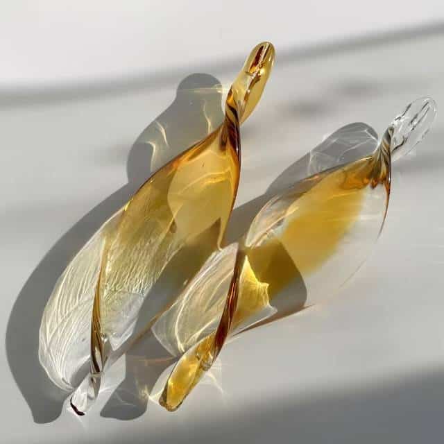 Amber gradient clear handmade glass twisted leaves