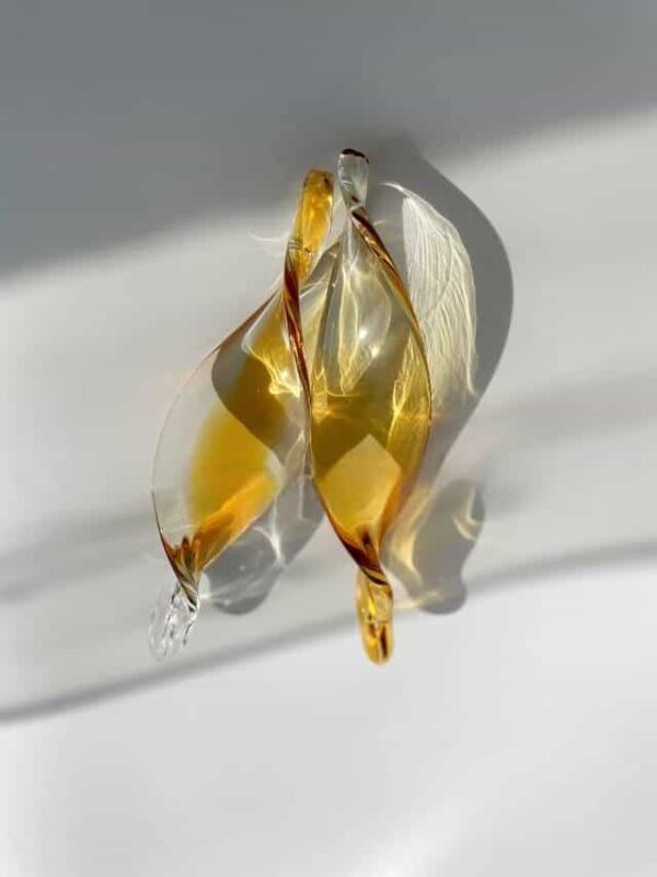 Amber gradient clear handmade glass twisted leaves-13