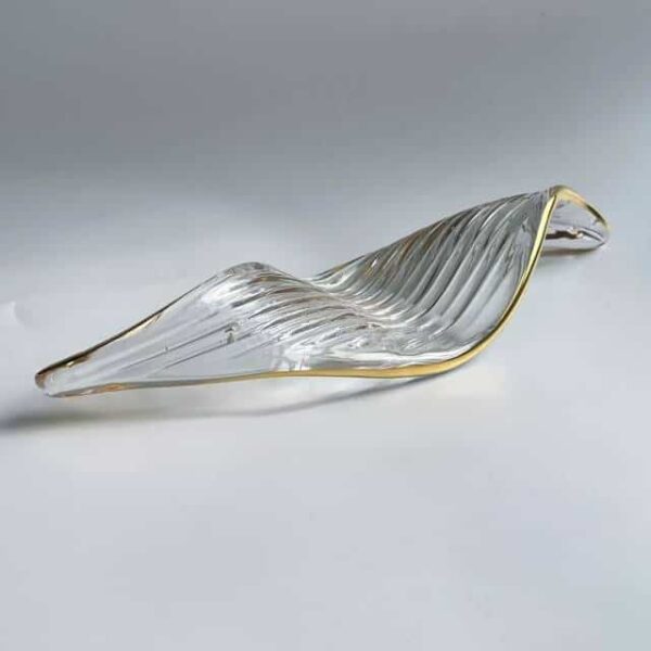 Gold-edged striped transparent handmade glass leaves-1