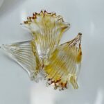 Hand-blown glass ginkgo leaf with amber speckled stripes-1