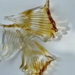 Hand-blown glass ginkgo leaf with amber speckled stripes-2