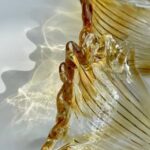 Hand-blown glass ginkgo leaf with amber speckled stripes-5