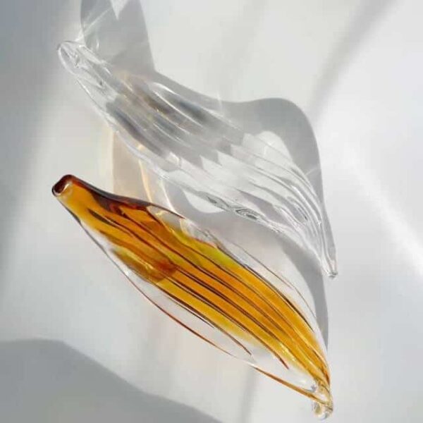 Hand-blown glass leaves with amber wavy stripes-1