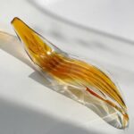 Hand-blown glass leaves with amber wavy stripes-2