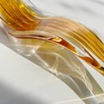 Hand-blown glass leaves with amber wavy stripes-3