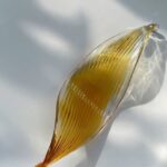 Hand-blown glass twisted leaves in amber stripes-3