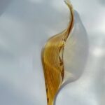 Hand-blown glass twisted leaves in amber stripes-4