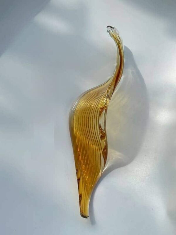 Hand-blown glass twisted leaves in amber stripes-4