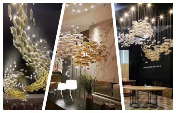 Customized Gold and White Art Glass Chandelier Pendant Light for 5 stars Restaurant and hotel villas-1