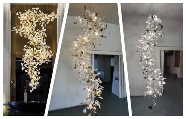 Designer Restaurant Lamp Ceramic Flower Lustre Living Room Romantic Firefly LED Light Stylish Tree Branch Ceiling Chandelier-1