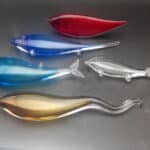 Stranded Fish - iridescent swirls of hand-blown glass fish Hanging sculptures and wall art for a hotel restaurant-3