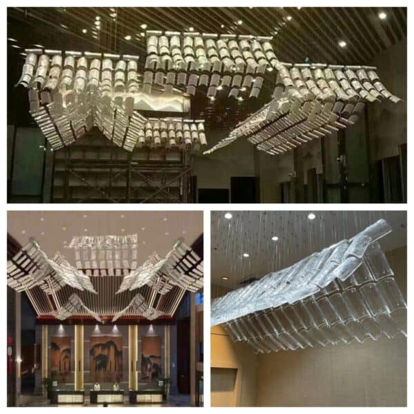 Teahouse restaurant hotel lobby modeling lamp banquet hall sales department sand glass tile house eave roof chandelier-2